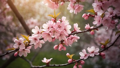 Obraz premium Beautiful nature spring background with a branch of blooming sakura