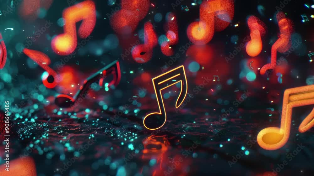 Poster 3d music notes with dark background and copy space