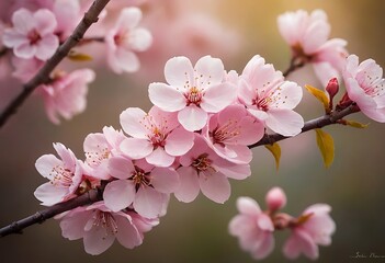 Obraz premium Beautiful nature spring background with a branch of blooming sakura