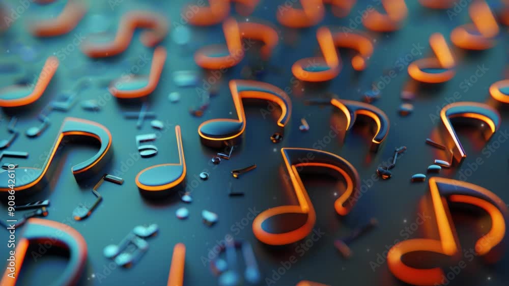 Poster 3d music notes with dark background and copy space
