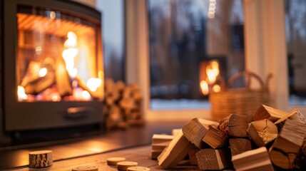 Warmth and Cozy Fireplace with Stacked Firewood