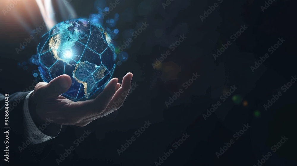 Poster digital globe in hand - a representation of global connection