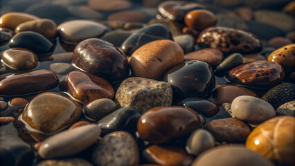 Assorted Natural River Stones, Multicolored Pebbles Texture