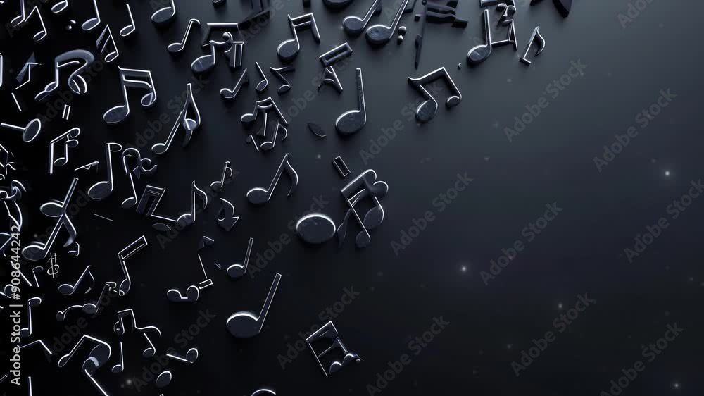 Poster 3d music notes with dark background and copy space