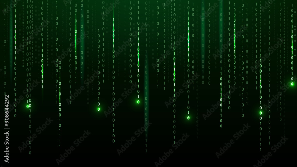 Poster digital green matrix. binary code. encoded vector illustration.
