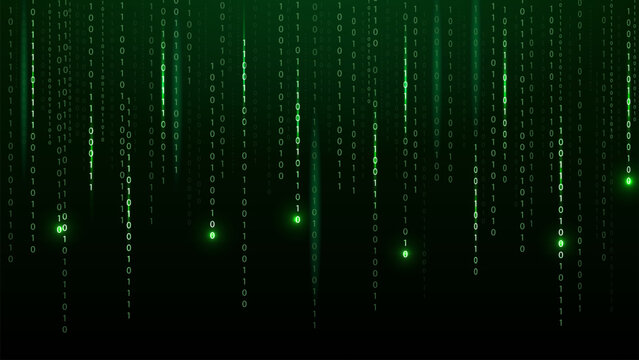 Digital green matrix. Binary code. Encoded vector illustration.