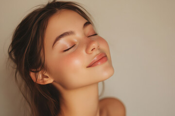 Fototapeta premium A close up of a girl's face with her eyes closed
