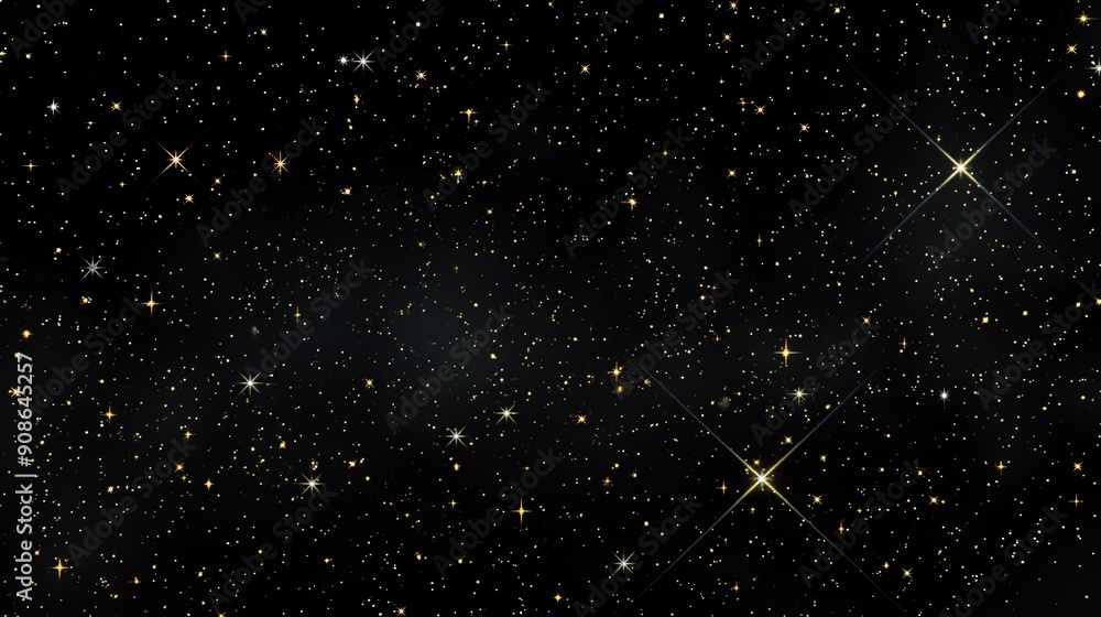 Poster dark blue sky with numerous stars twinkling on black background. sparkling celestial lights form a m