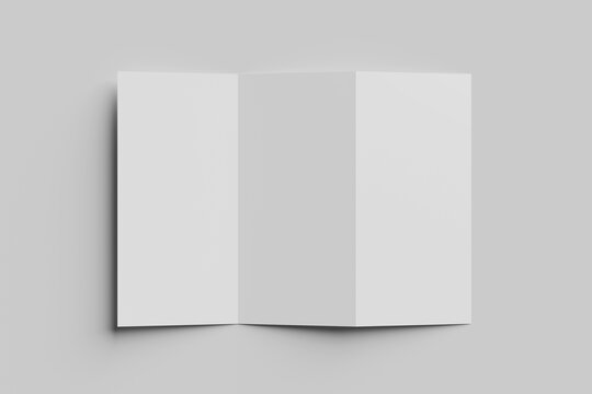 Blank DL tri-fold brochure for mockup. 3D rendering illustration.
