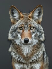 Fototapeta premium Intense Close-Up of a Coyote's Face on Dark Background