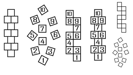 Cartoon hopscotch game on a floor, street, or asphalt