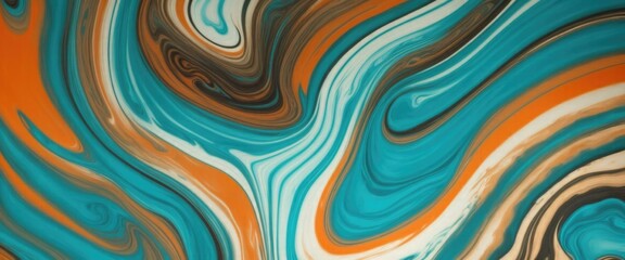 Obraz premium Luxurious marbling Brown, paint swirls in beautiful teal and orange colors abstract background with waves