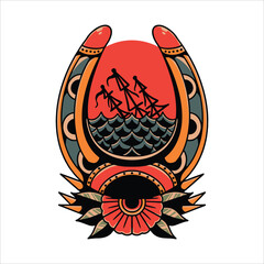 horseshoe tattoo illustration vector design