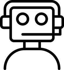 Simple icon of a chatbot wearing a headset, representing customer service and ai assistance