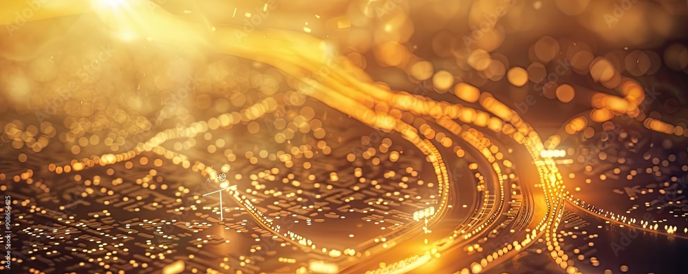Poster Stunning abstract image of golden light trails and shimmering particles, capturing a sense of movement and elegance.