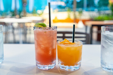 Tropical Drinks on an Outdoor Table