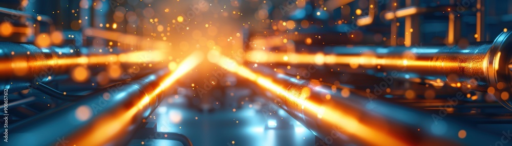 Aufkleber high-tech industrial laser beams glowing in a futuristic factory setting, showcasing advanced techno