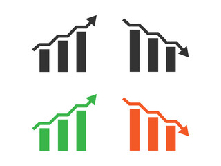 Graph chart going up and down sign arrows flat design vector illustration.