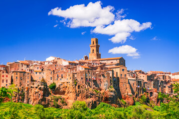 Pitigliano, Italy. Small charming medieval town over tufa cliffside in southern Tuscany, Italy.
