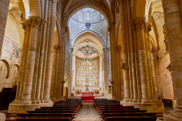 Main nave and altar of the old cathedral of Salamanca, Castile and Leon, Spain