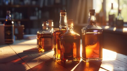 The Whiskey Bottles in Sunlight