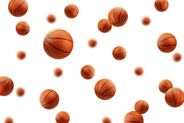 Falling Basketball Ball isolated on white background, selective focus