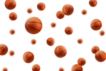 Falling Basketball Ball isolated on white background, selective focus