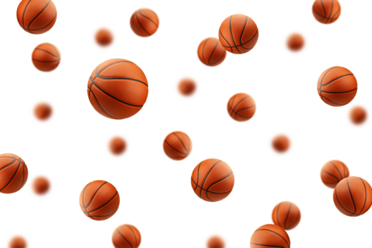 Falling Basketball Ball isolated on white background, selective focus