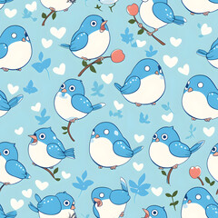 Naklejka premium Cute cartoon bird seamless pattern background.