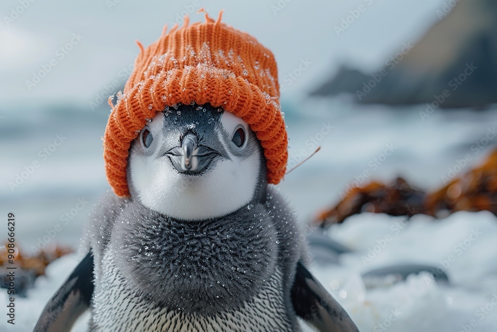 Canvas Prints Penguin Wearing a Knit Hat