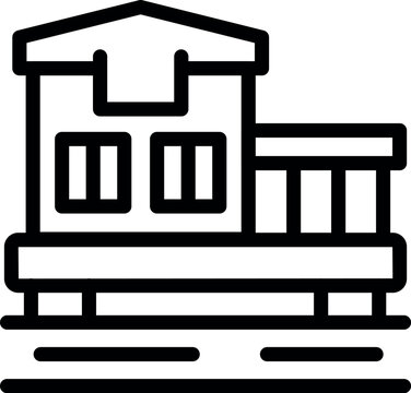 recommend clip art: Linear icon of a bungalow house standing on the water on stilts