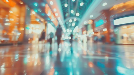 Blurred background people walking inside a shopping center mall