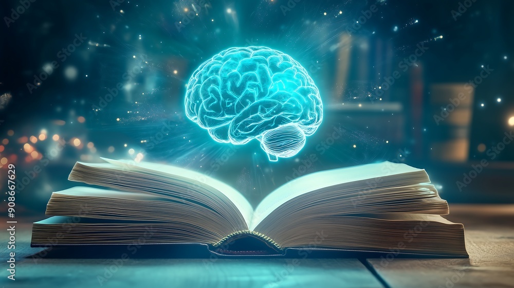 Poster opened book with brain above it
