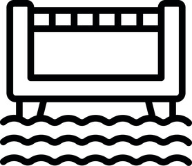 Black outline icon of a baby crib floating on water surface, symbolizing childhood dreams and imagination