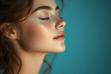 Fototapeta premium A close up of a girl's face with her eyes closed