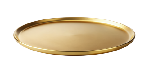 Minimalist Golden Plate With Smooth Finish, featuring a sleek and reflective surface, ideal for modern and elegant dining settings. Isolated on transparent background, png.