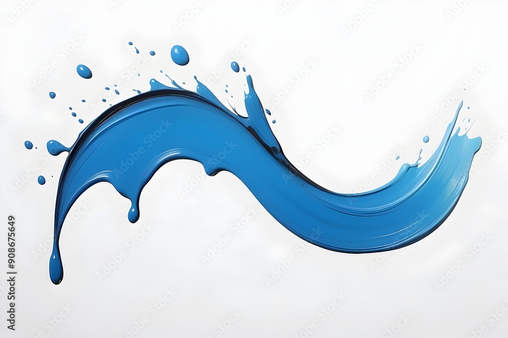 Poster blue abstract brush strokes in a fluid and dynamic form with splashes on a white background, capturi