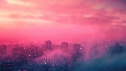 Obraz premium Aerial view of city skyscrapers with morning fog.
