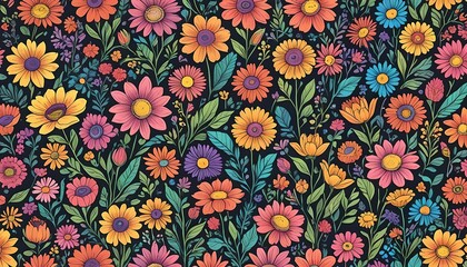 Beautiful Flowers Pattern Chalk Art Illustration Background