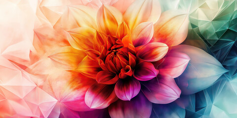 Fototapeta premium Vibrant Abstract Flower with Geometric Surreal Background in Multicolored Hues