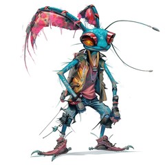 Cricket Cyberpunk animal fashion cartoon isolated whitebackground 16:9