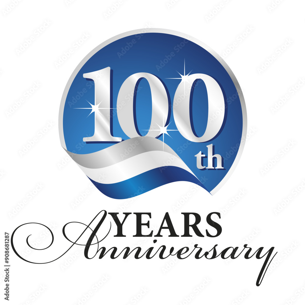 Wall mural anniversary 100th years celebrating logo silver white blue ribbon background.ai