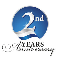 Anniversary 2nd years celebrating logo silver white blue ribbon background.ai
