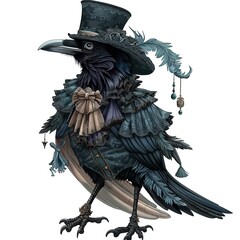 Crow Victorian-Inspired animal fashion cartoon isolated whitebackground 16:9