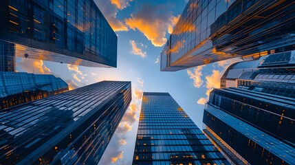 Breathtaking Cityscape with Towering Skyscrapers and Stunning Sunset