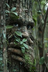 Fear of the Natural World. A forest where trees have eyes and branches form into hands, creatures made of leaves and dirt emerging from the underbrush, symbolizing the fear of nature.