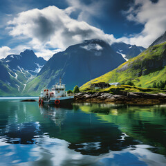 Mesmerizing Journey Across the Fjord: A Glimpse into the Serene Ferry Ride Amidst Majestic Peaks