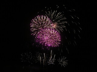 Fototapeta premium beautiful fireworks lights in the sky colors explosions noise smoke gunpowder