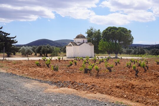 Pretty little Stone Church in the Greek Countryside near Athens Airport