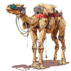 Dromedary Cyberpunk animal fashion cartoon isolated whitebackground 16:9